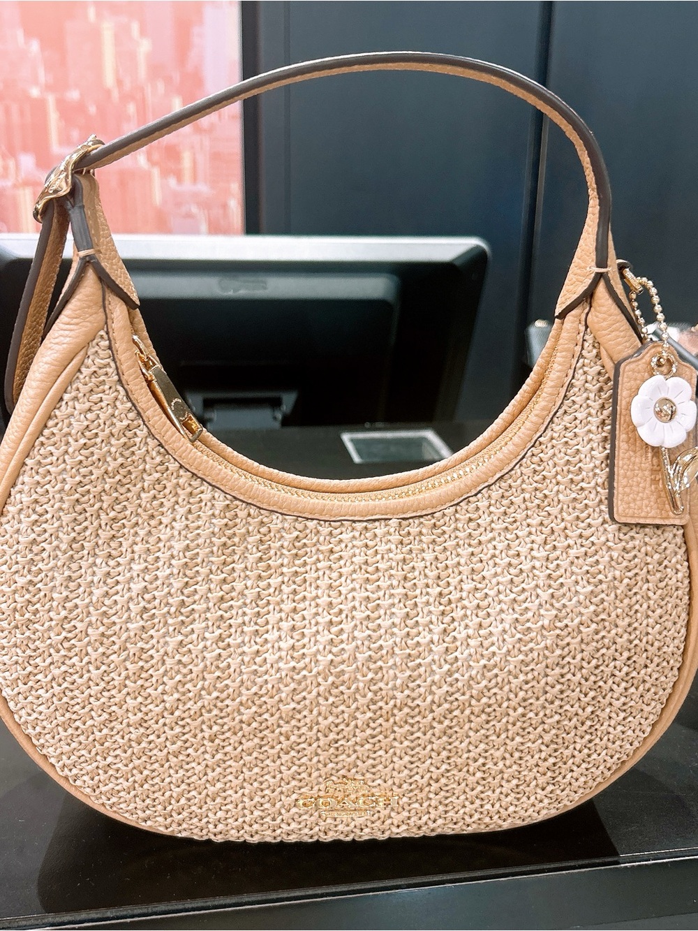 NWT Coach Emily Shoulder Bag In straw with charm